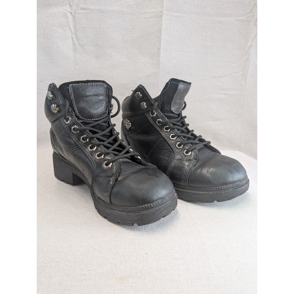 Y2K Grunge Bikercore Women 8.5 Harley Davidson Leather Moto Boots 84280